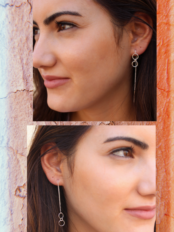 2 styles sterling ear threads on model